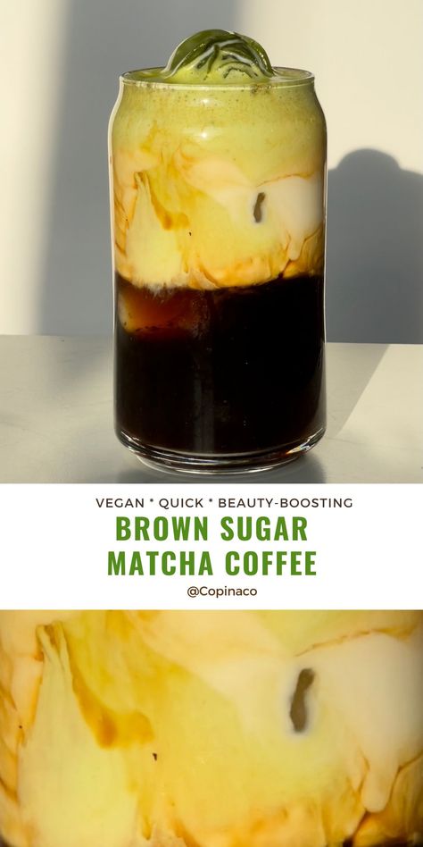 Barista Drink Recipes, Sweet Matcha Latte Recipe, March Coffee Drinks, Macha Drinks, Matcha Espresso Latte, Brown Sugar Matcha Latte, Coffee With Matcha, Dirty Matcha Latte, Matcha Coffee Recipe