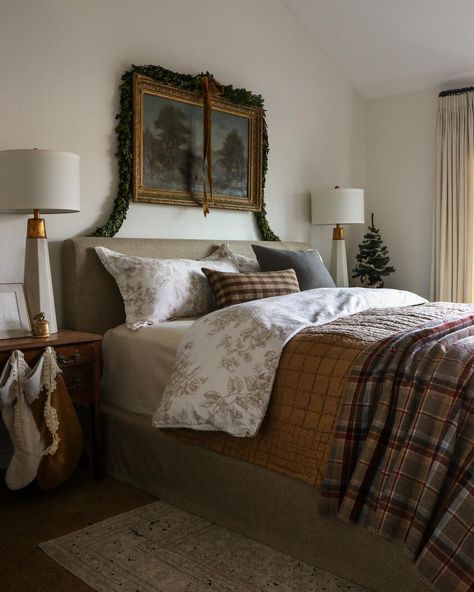 Home • Instagram Beige Plaid Bedding, Small Cozy Primary Bedroom, Traditional Eclectic Decor Bedroom, Scottish Style Bedroom, Floral And Plaid Bedding, English Colonial Bedroom, English Master Bedrooms Decor, Traditional Eclectic Decor Master Bedrooms, Winter Cottage Bedroom