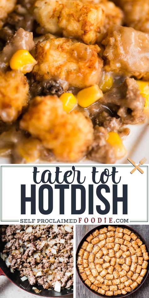 Tater Tot Hotdish, also known as Tater Tot Casserole, is a classic comfort food recipe best known in Minnesota. Such an easy ground beef dinner recipe! #tatertothotdish Tatortot Hotdish, Tater Tot Hotdish, Hotdish Recipes, Tot Casserole, Tater Tot Casserole, Cream Of Mushroom Soup, Dinner With Ground Beef, Cream Of Mushroom, Ground Beef Recipes For Dinner