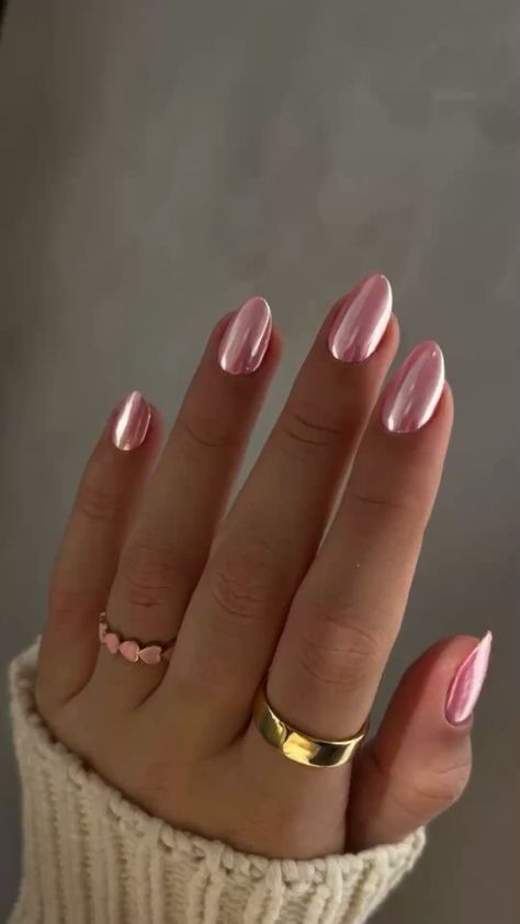 Hoco Nails, Pink Chrome Nails, Manikur Kuku, Nagellack Trends, Pink Chrome, Simple Gel Nails, Summery Nails, Cute Gel Nails, Nagel Inspo