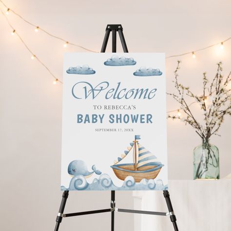 Nautical Theme Baby Shower, Baby Shower Supplies, Nautical Baby Shower, Shower Welcome Sign, Nautical Baby, Baby Shower Welcome Sign, Sail Boat, Baby Shower Signs, Baby Shower Theme