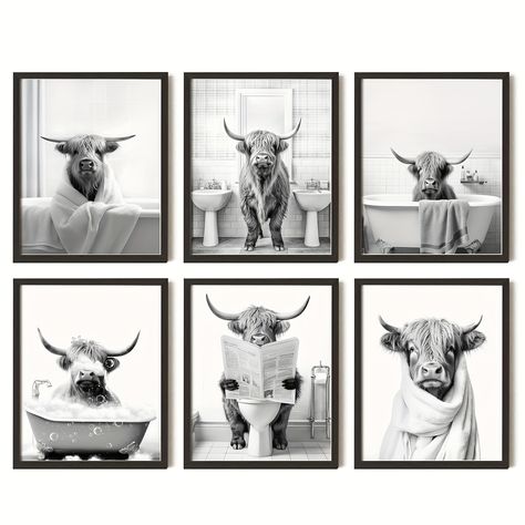 Faster shipping. Better service Cow Inspired Bathroom, Buffalo Bathroom Decor, Cow Apartment Decor, Master Bedrooms Decor Highland Cow, Cow Bathroom Signs, Decor For Black And White Bathroom, White Wall Bathroom Decor, Black And White Bathroom Artwork, Highland Cow Bathroom Decor Ideas