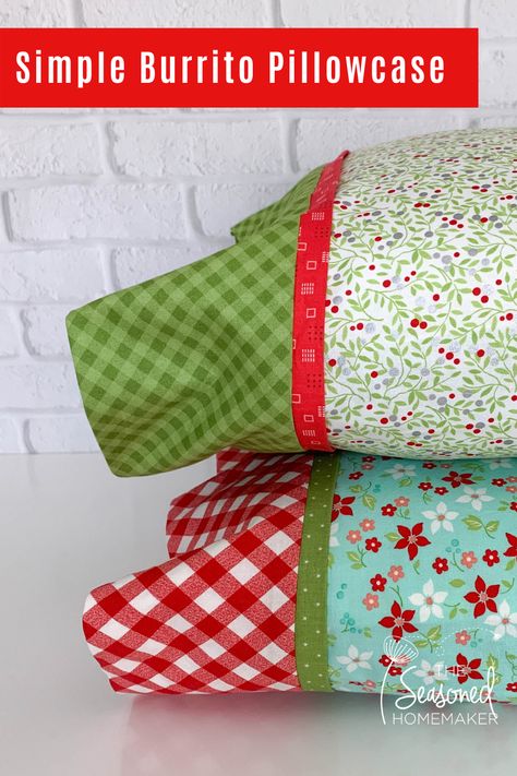 Burrito Pillowcase, Make A Pillowcase, Sewing Pillow Cases, Pillow Cases Tutorials, Pillow Cases Diy, Sewing Machine Projects, Sew Simple, Sewing 101, Beginner Sewing Projects Easy