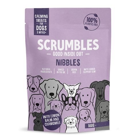 These delightful nibbles are button shaped and provide the ultimate dog calming treat. Made with all natural ingredients, responsibly sourced and cooked in the UK, these calming treats are perfect for training sessions or when your pooch deserves a little something extra. Full of healthy ingredients, lovingly made by hand, gently baked in eco-ovens AND hand packed into fully compostable paper bags all made in the UK, these training treats epitomise ‚Äúguilt-free‚Äù.Ingredients: 30% Turkey, Sweet Calming Dog Treats, Dog Treat Packaging, Vegan Dog Treats, Pet Food Packaging, Pet Branding, Dog Treats Grain Free, Vegan Dog, Online Pet Store, Dog Food Brands