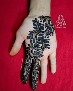 Bold Gulf Mehndi Design, Gulf Mehandi Designs, Dubai Mehendi Designs Simple, Bold Mehendi Designs, Gorintaku Designs Leaves, Leaves Mehndi Design, Bold Mehndi Designs, Arm Mehndi, Mehndi Back Hand