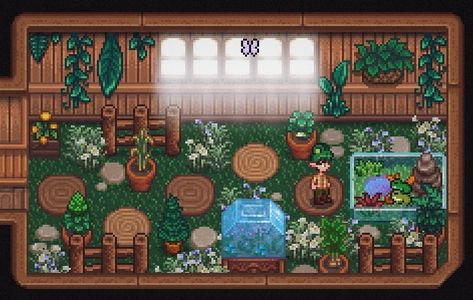 Frog Sanctuary, Stardew Farms, Stardew Valley Tips, Stardew Valley Layout, Stardew Valley Farms, Valley Green, Butterfly Room, Farm Layout, Arte 8 Bits