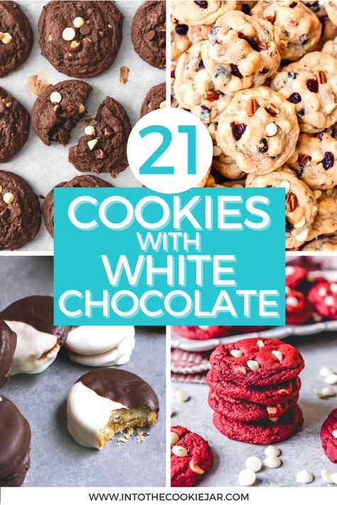 White Chocolate Chip Recipes Easy, White Chip Cookies Recipes, Christmas Cookies White Chocolate, Cookie Recipes White Chocolate Chips, White Chocolate Cookies Recipes, Recipes With White Chocolate Chips, White Chocolate Chip Recipes, Recipes With White Chocolate, Chocolate Cookies With White Chips