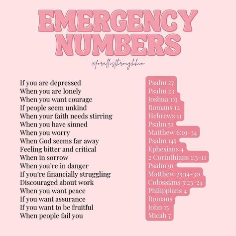 For All Is Through Him | Christian Blogger on Instagram: "When you’re in a spiritual emergency and you need help in finding scripture that can speak life into your current situation, here are some Bible verses to help you with just that.   Save this for later for your next emergency and share with a loved one to help them too.   #scripture #bible #bibleverses #biblescripture #biblequotes #bibletruth #christiangirl #christianlife #womanofgod #jesus #christianblogger" Bible Study Plans For Teens Girls, Girl Bible Verses, How To Read The Bible, Numbers Bible, Forgive And Let Go, Girl Bible Study, Bible Emergency Numbers, Emergency Numbers, Scripture Bible