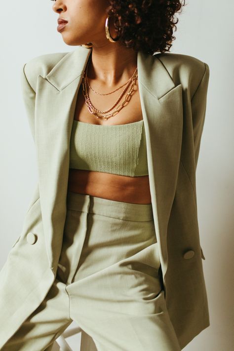 Editorial Portrait Session featuring the Sage Green Suit of My Dreams - Jillian Blanc Green Suit Women, Woman In Suit, Look Formal, Chique Outfits, Green Suit, Prom Suits, Woman Suit Fashion, Suit Women, Prom Outfits