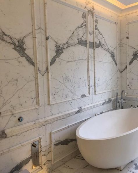 Marble Half Bath, Marble En Suite, Marble And Panelled Bathroom, Bookmatched Marble Bathroom, Marble Classic Bathroom, Marble Wainscoting Bathroom, Marble Panel Bathroom, Marble Trim Bathroom, Fluted Marble Bathroom