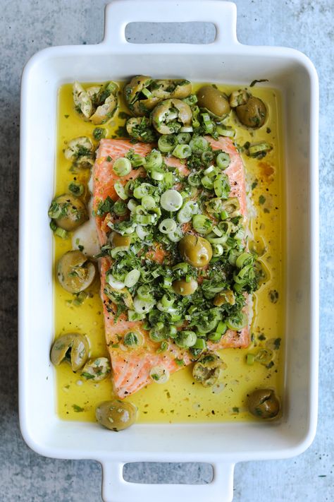 Craving California, Olive Salsa, Oven Roasted Salmon, Cooked Salmon, Olive Recipes, Easy Oven, Roasted Salmon, Salsa Recipe, Green Olive