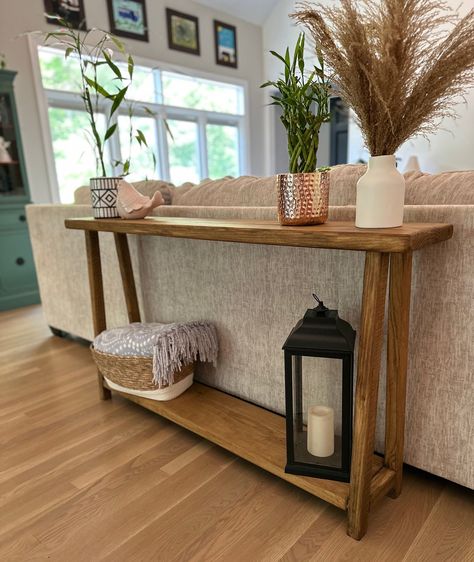 Simple Console Table, Wood Entry Table, Long Narrow Living Room, Small Entryway Table, Sofa Table Decor, Rustic Entryway Table, Table Behind Couch, Console Table Entryway, Wood Sofa Table