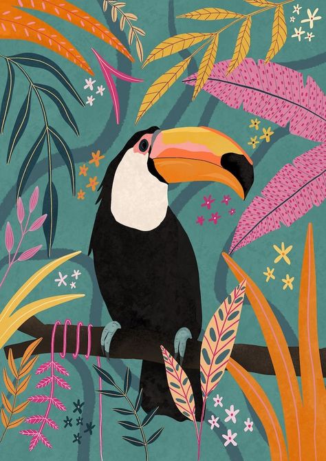 Tropical Illustration, Jungle Tropical, Jungle Art, Posca Art, Tropical Animals, Floral Home Decor, Tropical Wall Art, Arte Inspo, Tropical Art