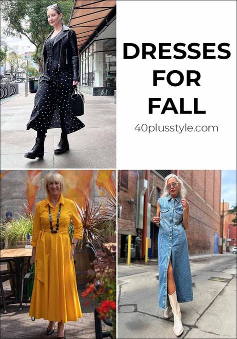 Dresses for the fall we love | 40 style Tiered Dress Outfit, Dresses For The Fall, Maxi Dress With Jacket, Maxi Dress Outfit Fall, Long Fall Dresses, Petite Midi Dress, Midi Dress Fall, Interview Style, Dress For Fall