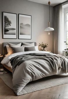 Room Ideas For Men Bedroom Minimalist, Men Bedroom Color Ideas, Light Grey And Beige Bedroom, Modern Cozy Bedroom Neutral Grey, Grey Bedroom Color Palette, Modern Cozy Bedroom Neutral, Bedroom Romance, Dream Condo, Light Gray Bedroom