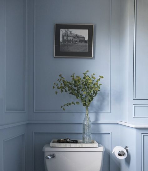 January Moodboard : Powder Blue - Room for Tuesday Blue Powder Room, Bathroom Paint Colors, Hus Inspiration, Up House, Blue Home Decor, Blue Bathroom, Blue Rooms, Blue Interior, Painting Bathroom