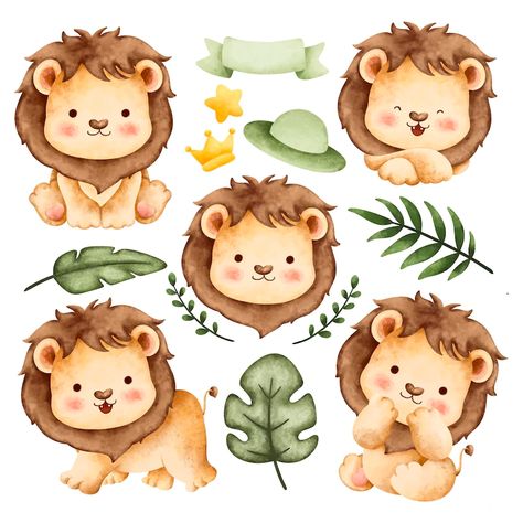 Lion Cute Illustration, Safari Baby Shower Boy, Lion Baby Shower, Safari Baby Animals, Deco Jungle, Baby Animal Drawings, Baby Shawer, Jungle Birthday, Cute Lion