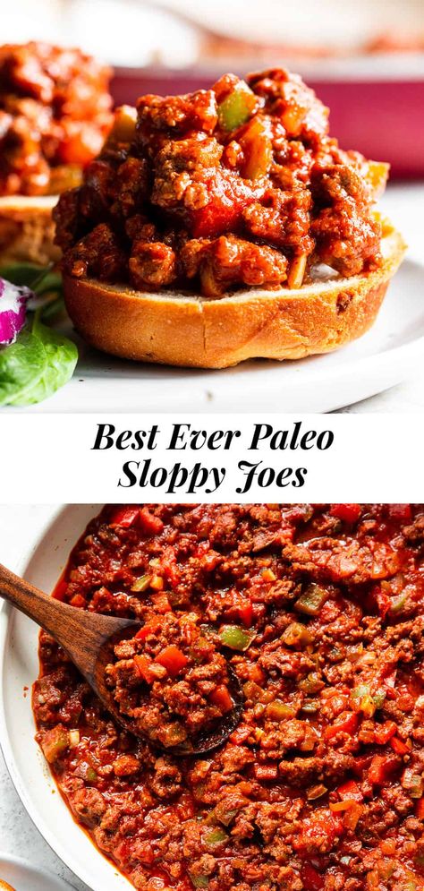 Sloppy Joe Paleo, Easy Cheap Paleo Dinners, Paleo Sloppy Joe Recipe, Paleo Hamburger Meat Recipes, Whole 30 Sloppy Joes, Whole 30 Casserole, Paleo Lunches For Work, Paleo Hamburger Recipes, Paleo Rolls