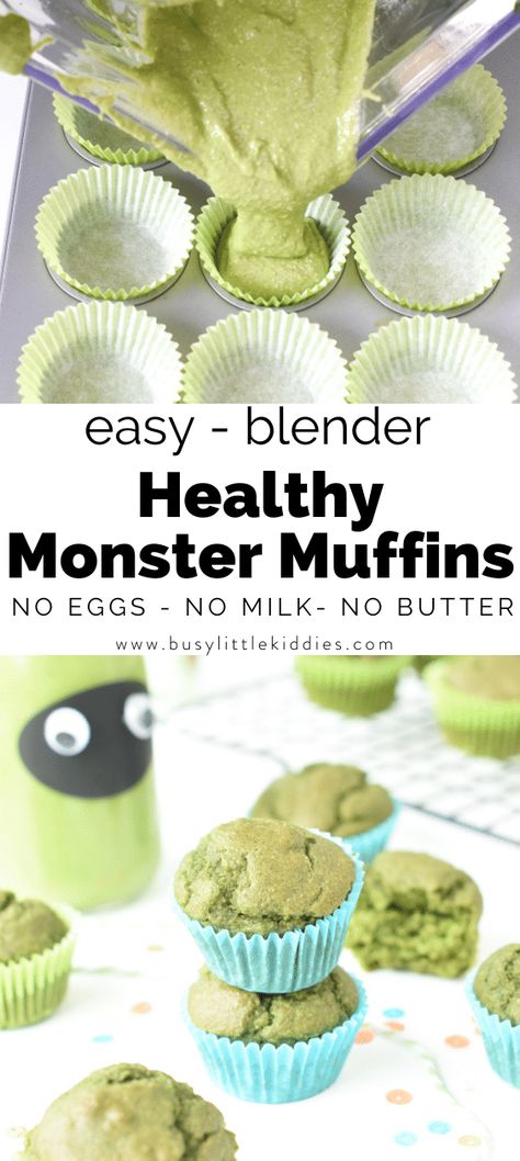 Dairy Free Egg Free Muffins, Apple Spinach Muffins, Blw Muffins Egg Free, Egg Free Lunches For Kids, Blw Recipes Egg Free, Egg Free Spinach Muffins, Monster Muffins Green, Vegan Blender Muffins, Spinach Protein Muffins