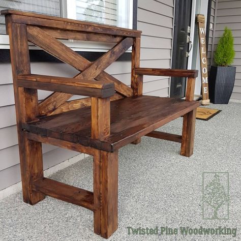 Rustic Outdoor Benches, Rustic Industrial Furniture, Outside Benches, Front Porch Bench, Wood Bench Outdoor, Diy Wood Bench, Porch Bench, Diy Bench Outdoor, Rustic Industrial Decor