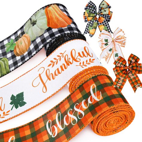 PRICES MAY VARY. DIY CRAFTS: Our fall ribbons can be applied to wreath bows, floral bows for your farmhouse, garland, staircase, trees, gift baskets, and can be also used as wrapping ribbon to decorate your gifts, enhancing the joyful and festive atmosphere. DURABLE MATERIAL: Made of good quality polyester, not easy to wear and tear, which can be kept for a long time, and the wired edge design make it easy for you to roll up and change it into the shape you want, perfect for DIY crafts. MEASUREM Thankful Crafts, Plaid Pumpkins, Wrapping Ribbon, Fall Ribbons, Wreath Bow, Thanksgiving Crafts, Sewing Trim, Plaid Design, Wreath Decor