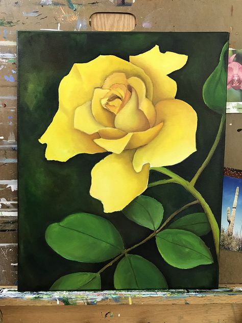 Yellow Rose - Original Oil Painting Yellow Rose Painting, Rose Painting Acrylic, Roses Yellow, Flower Painting Canvas, 강아지 그림, Simple Acrylic Paintings, Lukisan Cat Air, Diy Canvas Art Painting, Beginner Painting