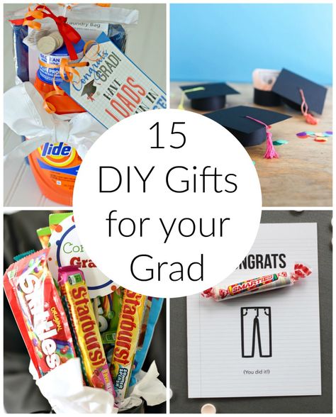 15 DIY Gifts for your Grad! So many fun ideas you can make and give to your graduate!  #graduation #graduationparty #graduationgift #grad Graduation Gifts For Brother, Graduation Diy Gifts, Cheap Graduation Gifts, Graduation Gift Ideas For Boys, Small Graduation Gift, Inexpensive Graduation Gifts, Homemade Graduation Gifts, Diy Graduation Gift, Middle School Graduation Gifts