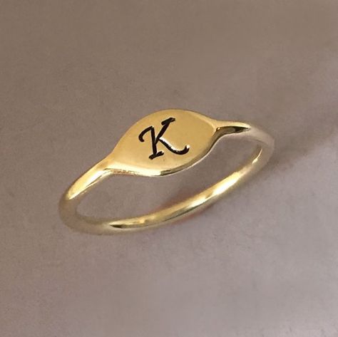 Initial Letter Ring in 14k Yellow Gold Small Signet by esdesigns Ring With Initials Letters, Rings With Letters, Ring With Letter, Signet Pinky Ring, Elizabeth Scott, K Ring, Pinky Signet Ring, Carved Ring, Letter Ring