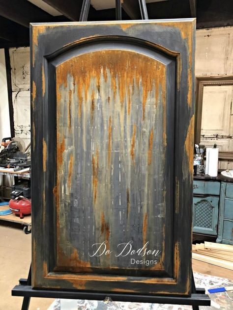 The rusty finish that was created on this cabinet door can be added to almost anything. Even furniture! Barbie Doll Furniture, Hand Furniture, Patina Paint, Vintage Computer, Second Hand Furniture, Furniture Rehab, Distressed Furniture, Painting Furniture Diy, Furniture Finishes