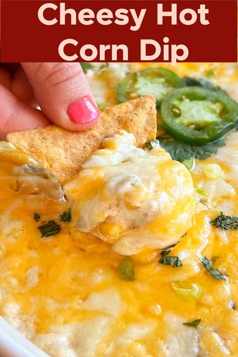 This cheesy hot corn dip recipe combines cream cheese, corn, and other simple ingredients for an easy appetizer perfect for game day or parties. A real crowd pleaser! via @meamel Game Day Corn Dip, Cheesy Hot Corn Dip 12 Tomatoes, Cheesy Corn Dip Crockpot, Corn Dips And Appetizers, Sweet Corn Dip With Cream Cheese, Corn And Cheese Dip, Easy Corn Dip With Cream Cheese, Corn With Cream Cheese Recipe, Hot Corn Dip With Cream Cheese