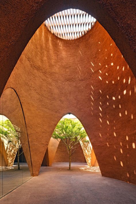 cone-shaped clay buildings of austrian pavilion in expo dubai seamlessly mimic wind towers Expo Pavilion, Expo 2020 Dubai, Master Thesis, Architect Drawing, Architectural Shingles, Pavilion Design, Expo 2020, Architecture Concept, Brick Architecture