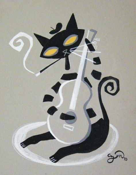 Arte Jazz, Jazz Cat, Mod Art, Cat Music, Mid Century Cat, Cat Apparel, Jazz Art, Image Chat, Black Cat Art