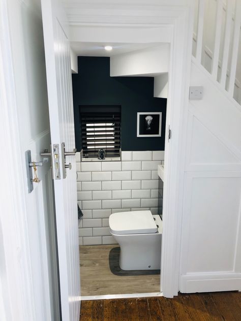 Toilet in a tiny space Under Stairs Bathroom, Understairs Toilet, Minimalist Powder Room, Under Staircase, Stairs Bathroom, Small Downstairs Toilet, Bathroom Under Stairs, Under Stair, Small Toilet Room