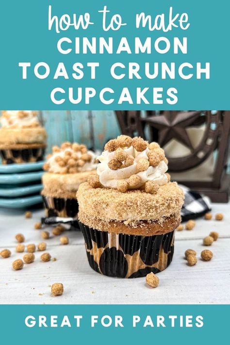 Bring back childhood memories with these easy and yummy Cinnamon Toast Crunch Cupcakes, ideal for parties and potlucks! Cinnamon Toast Crunch Cake, Cinnamon Toast Crunch Cupcakes, Homemade Buttercream, Homemade Buttercream Frosting, Boxed Cake, Crunch Cake, Cinnamon Toast Crunch, Cinnamon Toast, Breakfast Cereal