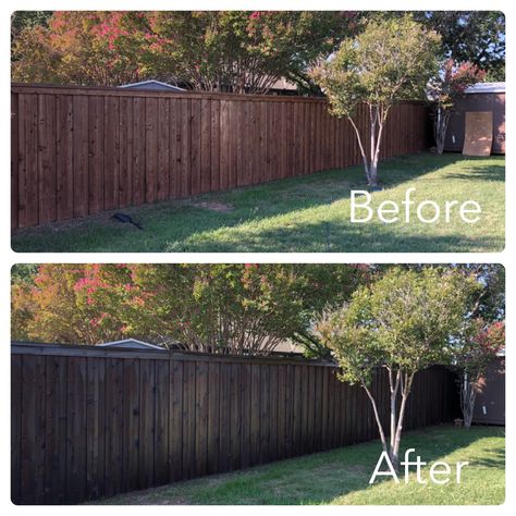 Dark Wood Fence Backyard, Stain Fence Black, Black Stain Fence Backyards, Dark Stained Wood Fence, Brown Fence, Charcoal Stained Fence, Dark Stained Privacy Fence, Dark Brown Fence Stain, Staining Wood Fence