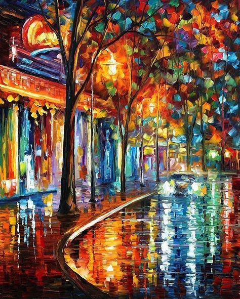 Amazingly Bright and Colorful Oil Painted Landscapes Night Cafe, Leonid Afremov, Oil Painting Texture, Leonid Afremov Paintings, Night Painting, Colorful Paintings, Modern Wall Art, Oil Painting On Canvas, Impressionism