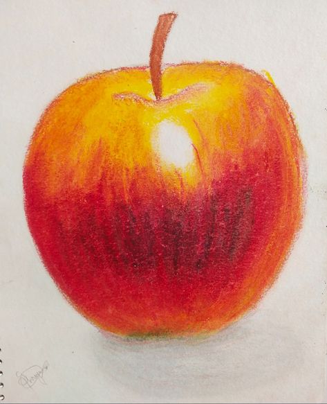 I colored it with oil pastels. Do you guys like it? Drawing Apple, Fruit Art Drawings, Crayons Pastel, Sunset Canvas Painting, Soft Pastels Drawing, Drawing Scenery, Color Pencil Sketch, Color Pencil Illustration, Watercolor Art Landscape