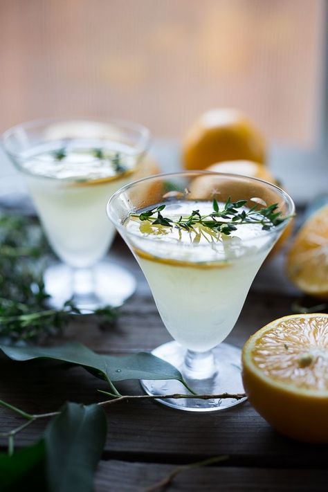 Meyer Lemon and Thyme Gimlet- Super refreshing gin cocktail, perfect for spring! #gimlet Thyme Simple Syrup, Easy Gin Cocktails, Gimlet Cocktail, Feasting At Home, Lemon Cocktail, Make Simple Syrup, Gimlet, Refreshing Food, Meyer Lemon