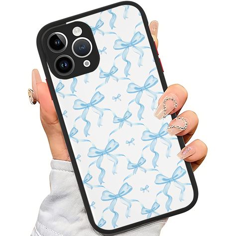 Blue Phone Case Aesthetic, Blue Ribbon Bow, Bow Phone Case, Aesthetic Bow, Dream Phone, Light Blue Ribbon, Blue Phone Case, Magsafe Accessories, Preppy Stuff