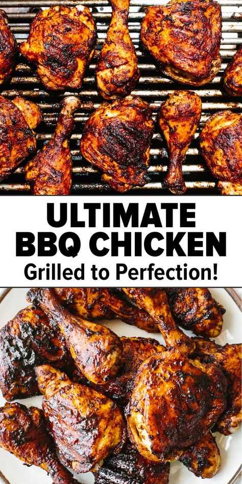 BBQ chicken on a grill and plate Bbq Grilled Chicken Recipes, Grilled Chicken Drumsticks, Best Bbq Chicken, Bbq Chicken Recipe, Bbq Chicken Breast, Barbeque Recipes, Grilled Bbq Chicken, Grilled Chicken Thighs, Drumstick Recipes