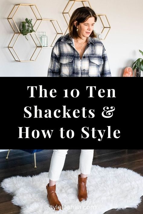 Five easy shacket outfits and the ten best shackets on the market. #styledahlia #shacket #springstyle #winterstyle #cooljackets #plaidjacket Business Casual Shacket Outfit, Black And White Shacket Outfit Women, Shakets Women Outfits, How To Style Shacket, Shacket Outfit Women Work, Black Plaid Shacket Outfit, Shakets Women, How To Style Shacket Women, Styling Shacket Women