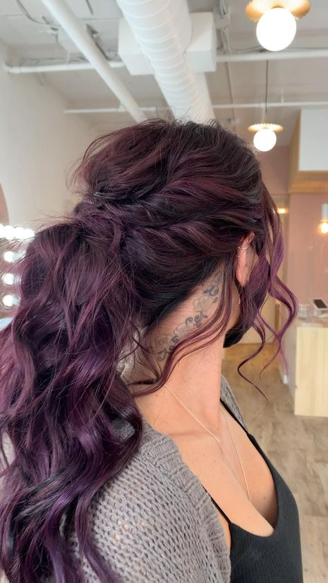 Eggplant Colored Hair, Pelo Color Vino, Purple Brown Hair, Violet Hair Colors, Hair Color Plum, Rambut Brunette, Dark Purple Hair, Plum Hair, Wine Hair