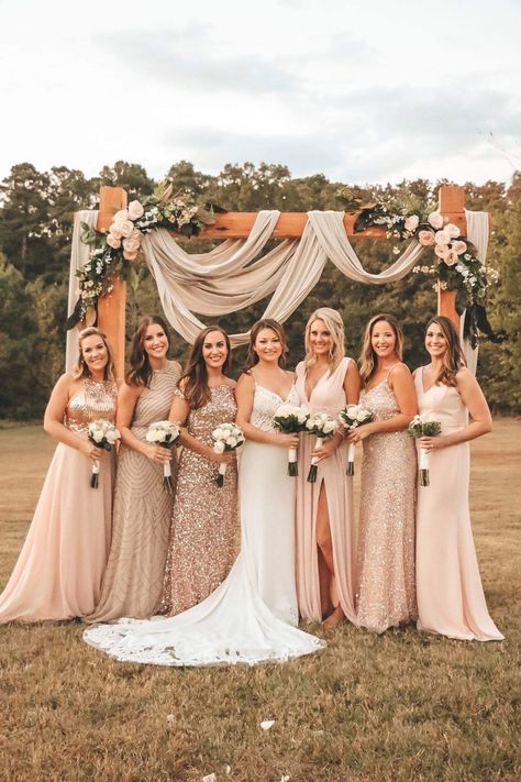 Blush And Champagne Wedding Colors Bridesmaid Dress, Blush And Champagne Bridesmaid Dresses Mismatched, Beige Bridesmaid Dresses Mismatched, Taupe And Gold Bridesmaid Dresses, Blush And Champagne Bridesmaid Dresses, Cream Champagne Gold Wedding, Mix And Match Champagne Bridesmaids, Tan And Pink Wedding, Champagne And Blush Bridesmaid Dresses