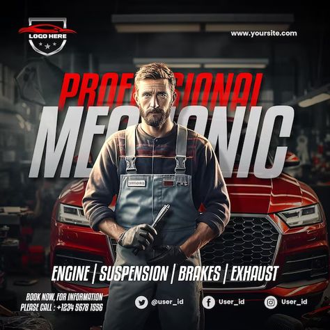 Looksgood | Freepik Car Post, Mechanic Design, Truck Advertising, Truck Mechanic, Automotive Solutions, Sports Templates, Types Of Social Media, Auto Shop, Social Media Flyer