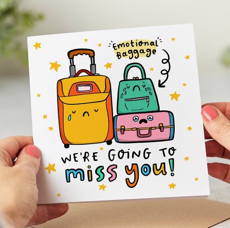 Emotional Baggage Funny Leaving Card Leaving New Job Card - Etsy UK Memorable Office Farewell Card for Coworkers and Colleagues Bye Cards For Friends, Good Bye Cards For Friends Diy, Leaving Cards For Teachers, Farewell Cards Diy, Farewell Card Ideas Handmade, Diy Goodbye Cards, Farewell Party Ideas, Farewell Greeting Cards, Funny Leaving Cards