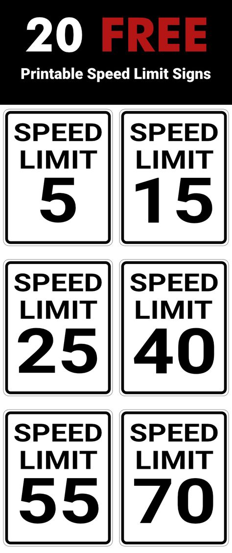 Free printable speed limit signs for speeds from 5 MPH to 100 MPH (in 5 MPH increments). Download them at https://signcastle.com/category/speed-limit/ Speed Limit 2 Free Printable, Speed Limit Birthday, Birthday Banner Ideas, Speed Limit Sign, Bicycle Party, Classic Cars Birthday Party, Speed Limit Signs, Cake Tips, Free Printable Templates