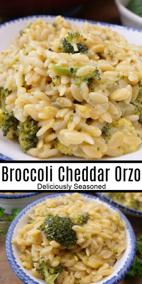 Broccoli Cheese Orzo, Broccoli Cheddar Orzo, Orzo Easy, Cheddar Orzo, Orzo Recipes Side, Cheese Orzo, Cheddar Sauce, Pasta Broccoli, Pasta Side Dishes