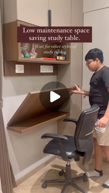 Ekta Badiani on Instagram: "Low Maintenance Space saving study table! #interiorconsultant #interiordesign #interiordesigner #homedecor #interiors #interiorlovers #interiorproperty #designandbuild #luxurylifestyle #interiorinspiration #interiordesignservice #jakarta #furnituredesign #inspiration" Study Table Ideas In Small Space, One Room Office Design, Study Table Attached To Bed, Folded Study Table Ideas, Study Table Design For Small Room, Study Table Extension Ideas, Study And Computer Table Ideas, Study Table In Small Bedroom, Wall Mounted Study Table Designs