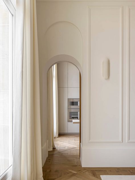 Parisian Bathroom, Arched Doorway, Bathroom Storage Solutions, Australian Architecture, Home Inspo, Fitted Furniture, Led Furniture, Traditional Modern, European Designs