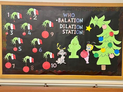 Labor And Delivery Bulletin Board, Dilation Station Bulletin Board Labor And Delivery, Dilation Station Labor And Delivery, Dilation Station Bulletin Board, Labor And Delivery Bulletin Board Ideas, Labor And Delivery Christmas Decorations, Dilation Station, Cervical Dilation, Nurse Bulletin Board